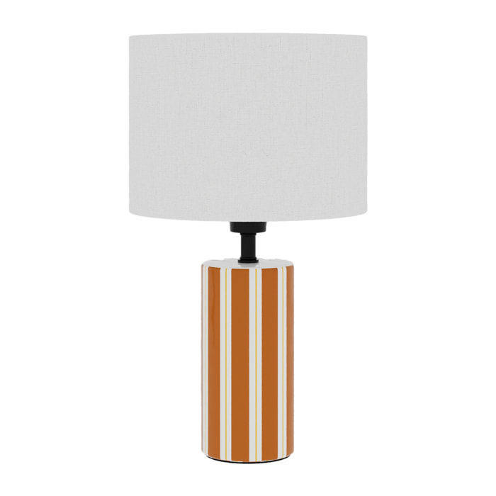 Lampe à Poser Hopper - Céramique Orange & Abat-jour Lin