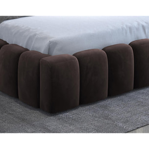 Cleo - lit coffre avec led - 180x200 cm - sommier inclus - en velours - Marron