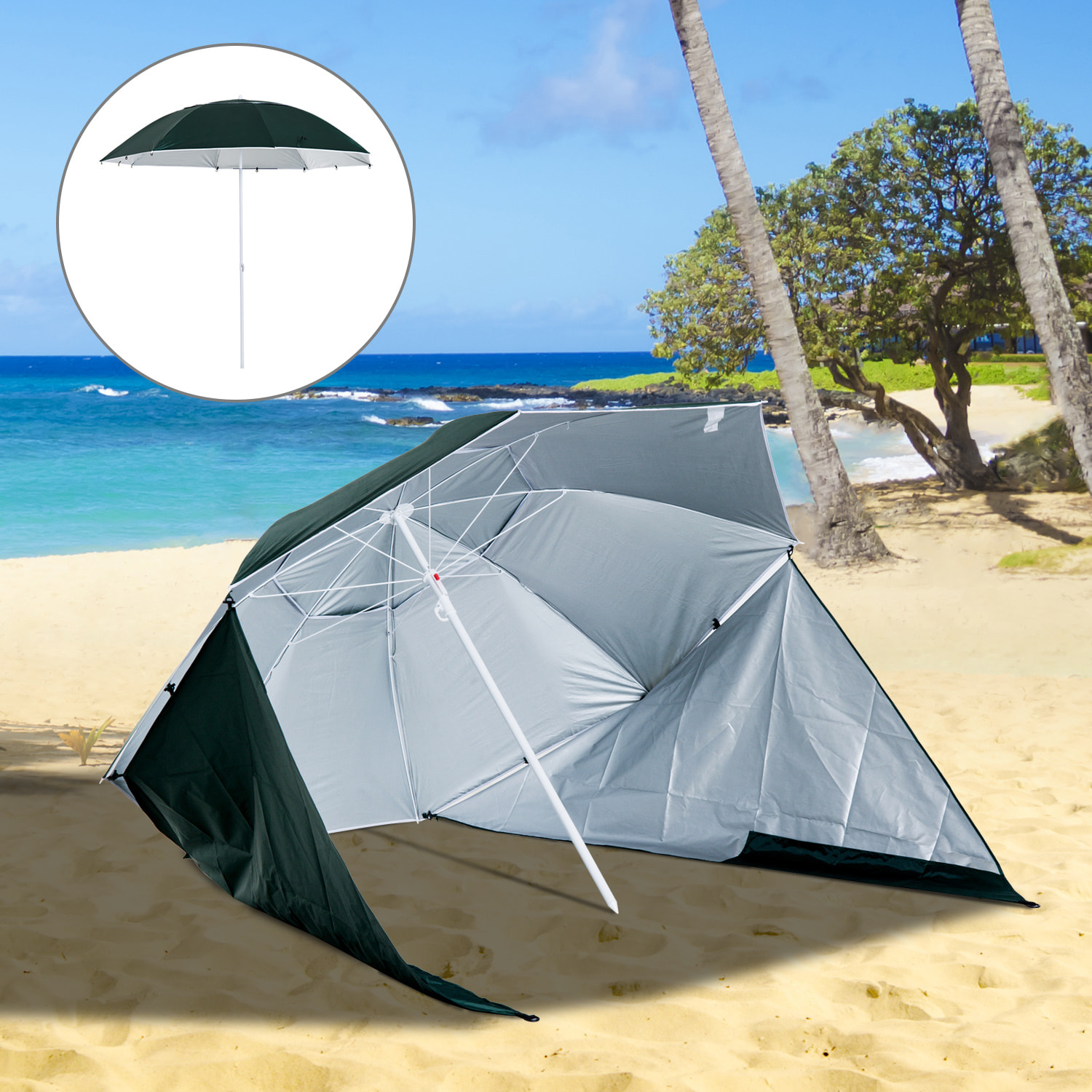 Sombrilla de Playa Portátil con Paravientos Tienda Camping Parasol Protección UV