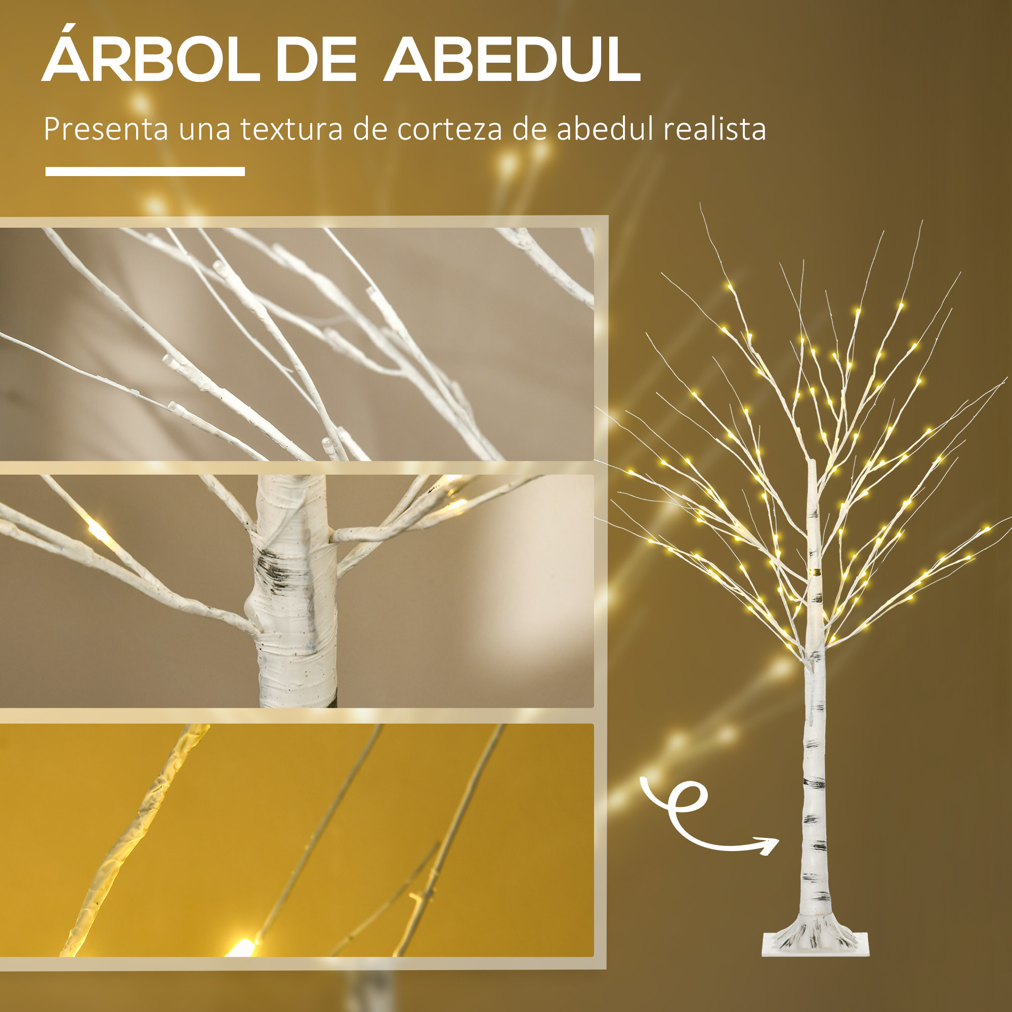 árbol de Abedul 150cm con 96 Luces LED IP44 Ramas Flexibles para Interior Blanco