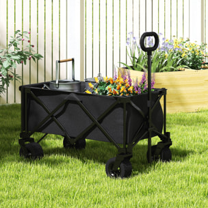 Carro Playa Ruedas Grandes Carro de Jardín Plegable con Mango Ajustable Puerta Trasera Expandible Carga 100 kg Carrito Transporte para Todo Terreno Jardín Campaña Compra Negro