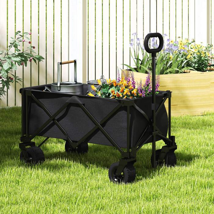 Carro Playa Ruedas Grandes Carro de Jardín Plegable con Mango Ajustable Puerta Trasera Expandible Carga 100 kg Carrito Transporte para Todo Terreno Jardín Campaña Compra Negro