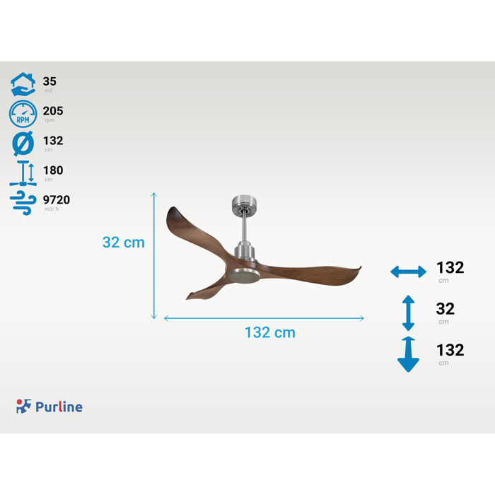 Ventilateur de plafond Réversible  Thermostat Wifi Moteur à courant continu Toits en pente Télécommande Adaptateur 2/3 Lames Hypersilence Mémoire