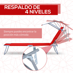 Tumbona Plegable Tumbona de Jardín Exterior Reclinable con Toldo Desmontable con ángulo Regulable Respaldo Ajustable en 4 Niveles para Terraza Piscina Patio 187x58x36 cm Rojo