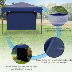 Carpa Plegable 3x3 m Cenador de Jardín con Altura Ajustable 1 Pared Lateral Impermeable 4 Bolsas de Arena y Bolsa de Transporte Gazebo para Exterior Patio Fiestas