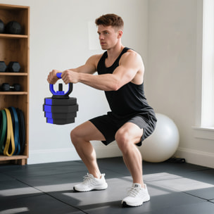 Ensemble d'haltères musculation multifonction 4 en 1 - haltères, kettlebell, push-up support, Olympic barre - total 30Kg - PVC bleu noir