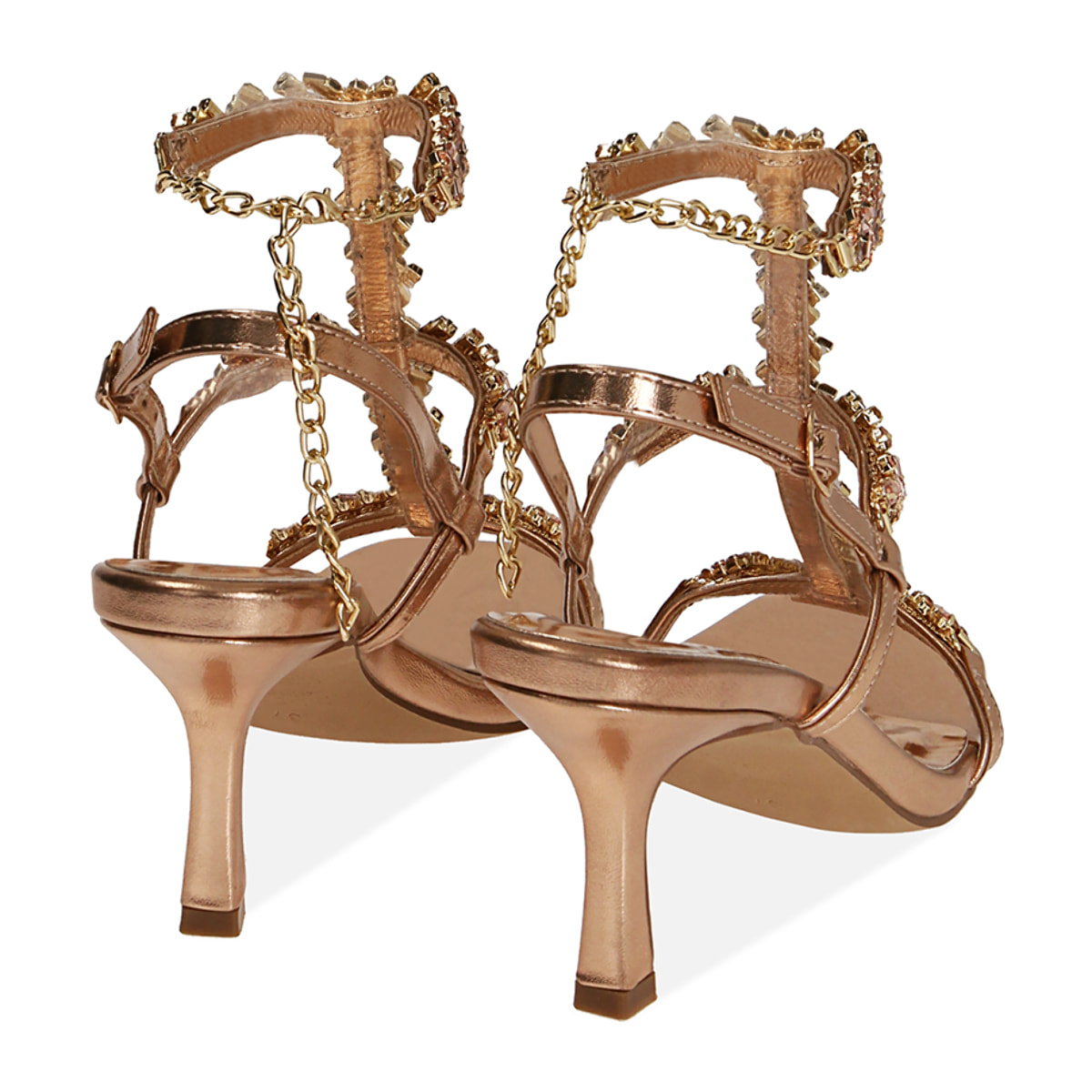 Sandali gioiello rosa oro, tacco 7 cm