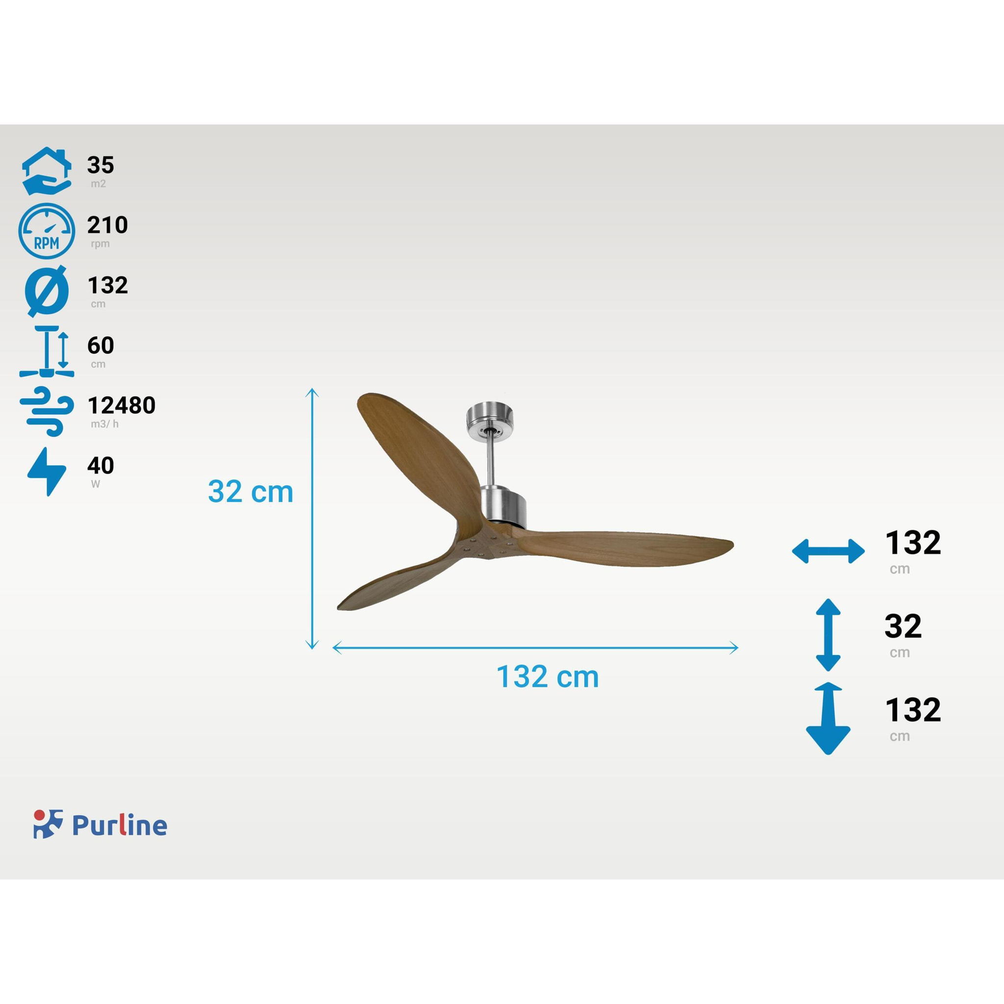 Ventilateur de Plafond ø132 cm avec Wifi Réversible Hypersilence pour 35 m² 40 W Argent