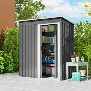 Caseta de Jardín Exterior, 1,16 m², 163x89x182 cm, Cobertizo de Jardín Exterior Metálico con Puerta Corredera y Techo Inclinado, para Almacenamiento de Herramientas, Gris