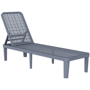 Tumbona Reclinable, Tumbona Jardín Exterior de PP con Respaldo Ajustable en 4 Niveles, Carga 120 kg, para Patio, Terraza, Balcón, Montaje Fácil, 191x55x35,5 cm, Gris Oscuro