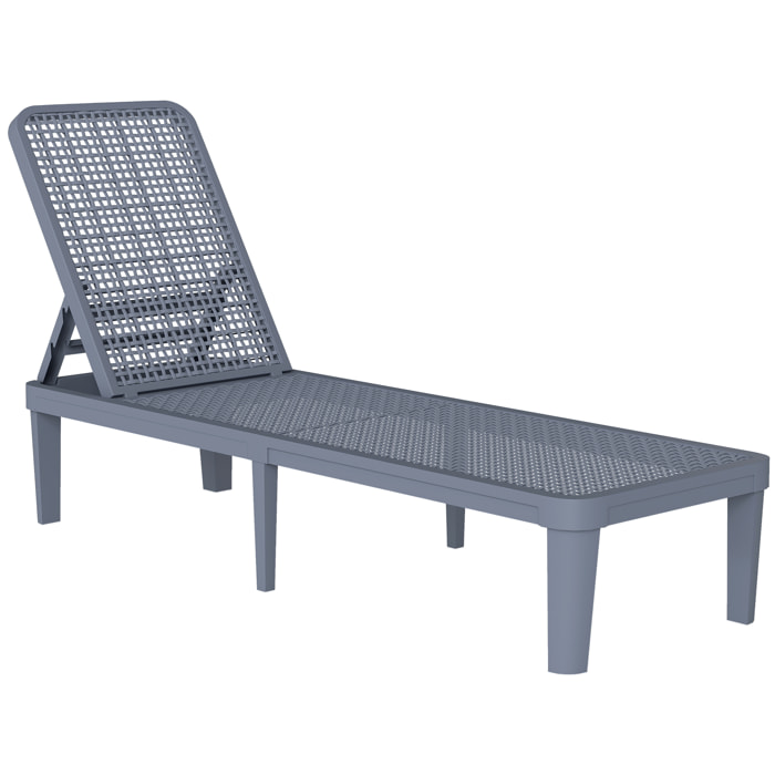 Tumbona Reclinable, Tumbona Jardín Exterior de PP con Respaldo Ajustable en 4 Niveles, Carga 120 kg, para Patio, Terraza, Balcón, Montaje Fácil, 191x55x35,5 cm, Gris Oscuro