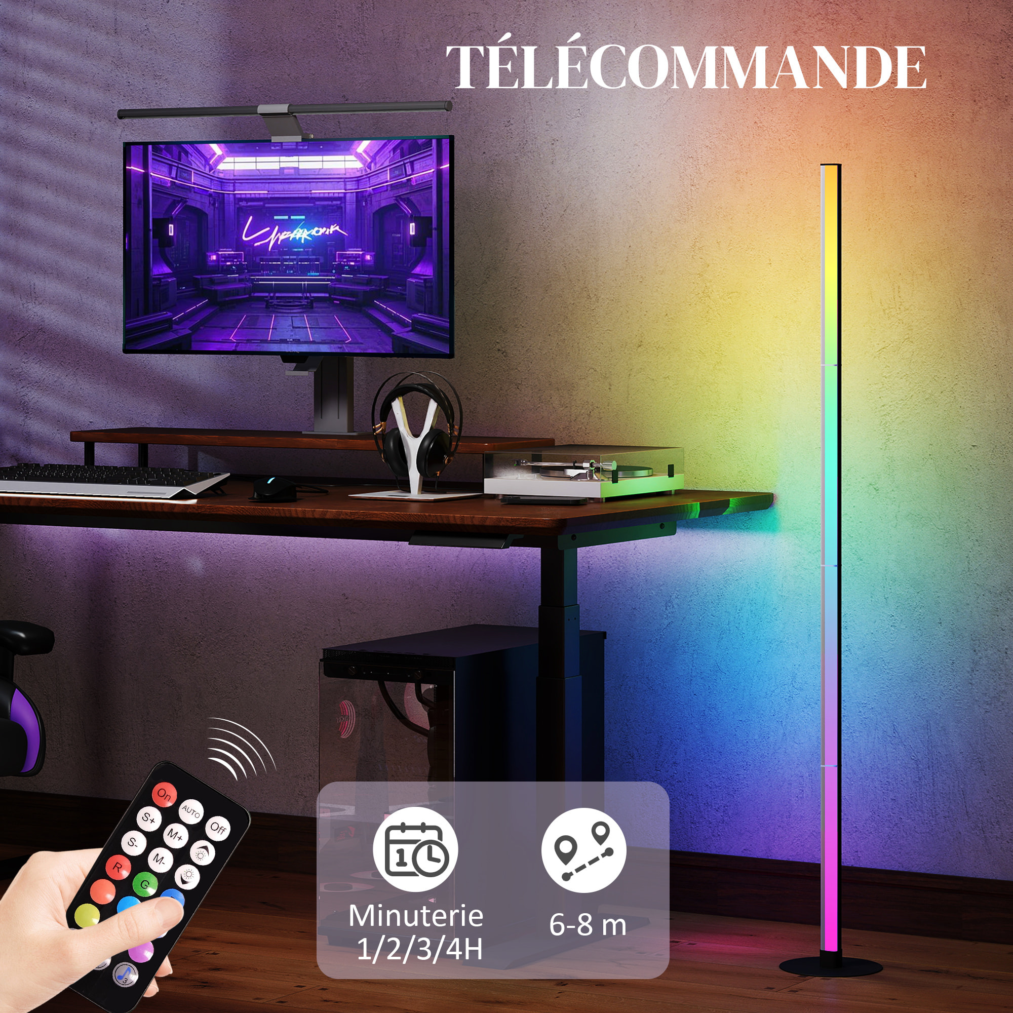 Lampadaire LED RGBIC 16 millions de couleurs avec contrôle APP et télécommande - musique sync, modes de scène et timer