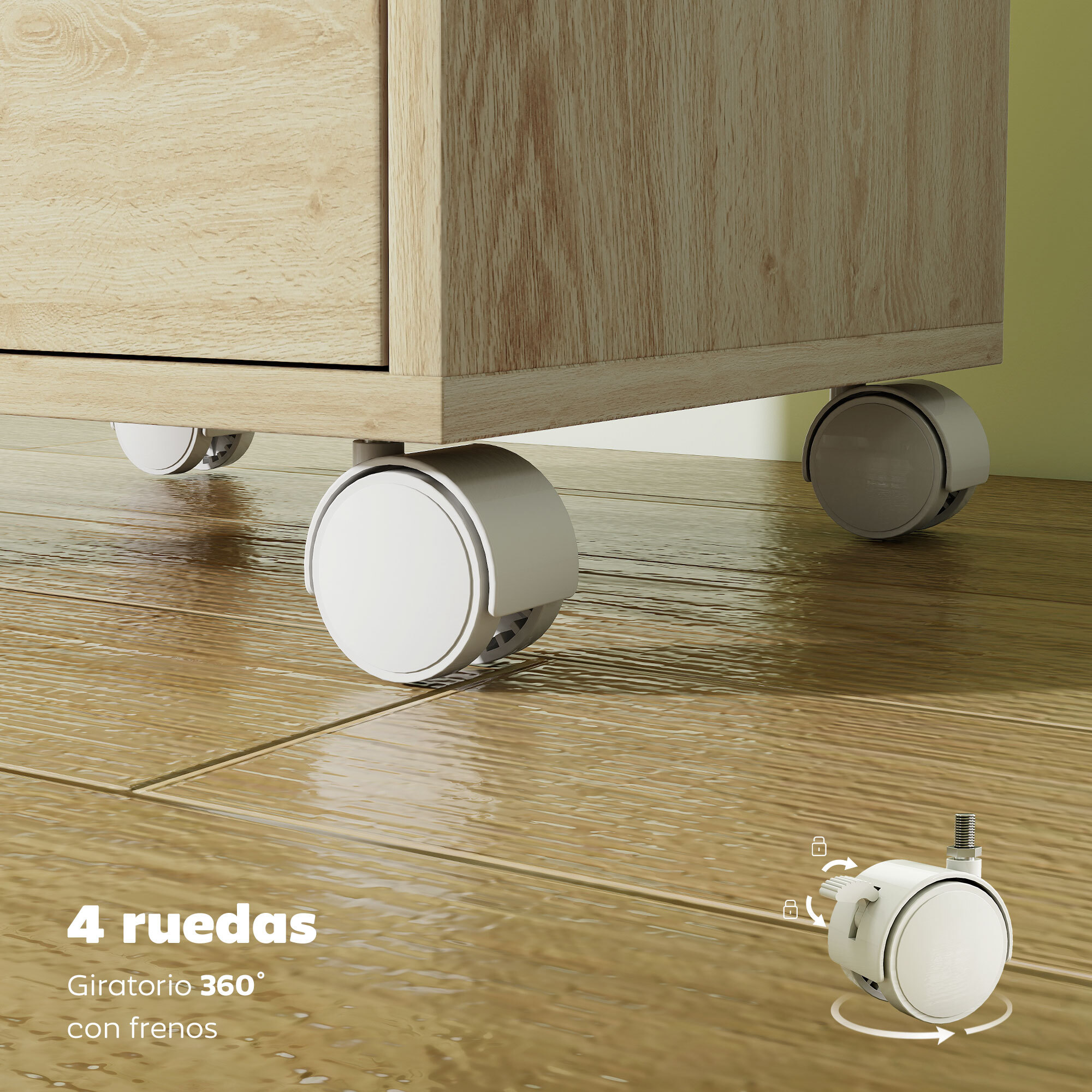 Cajonera Escritorio, Archivador Móvil con 6 Cajones, Soporte para Impresora con Ruedas, Guías Deslizantes Silenciosas, para Oficina, Casa, Roble