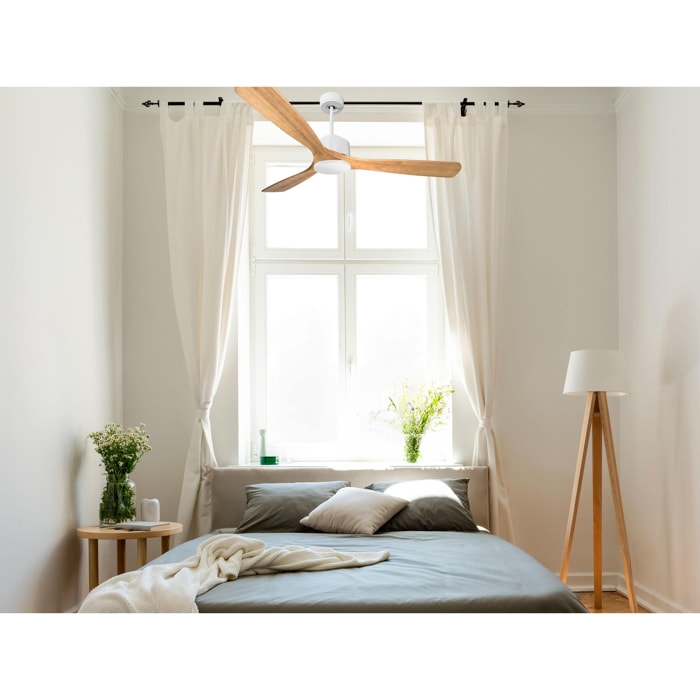 Ventilateur de plafond Réversible  Thermostat Wifi Moteur à courant continu Toits en pente Télécommande Hypersilence Mémoire Shopify Vendible (AUTOMATIQUE) 40   W Blanc