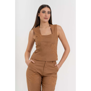 Kocca - Top da donna in cotone e lino con ricamo floreale Donna