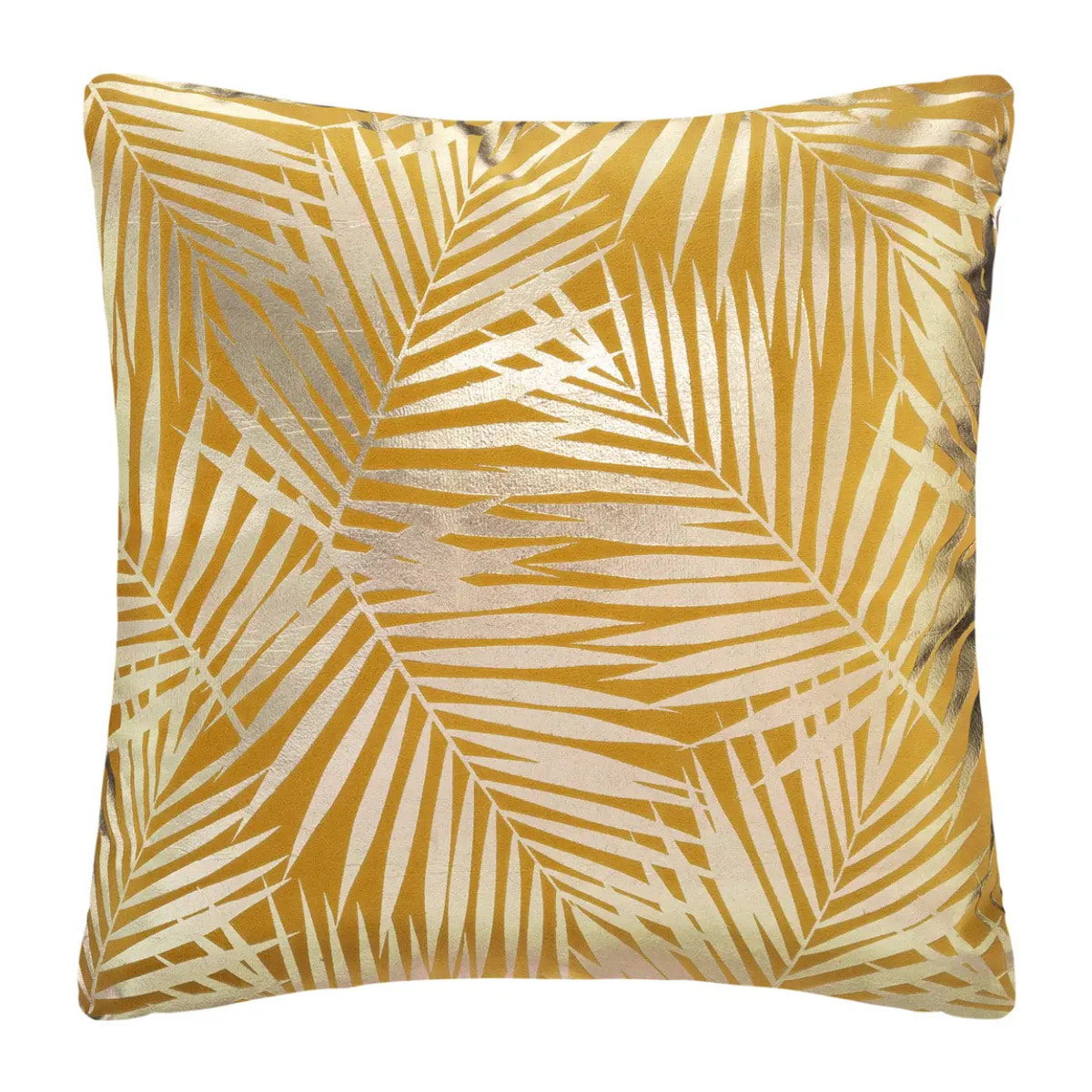 Coussin "Tropic" en velours jaune moutard et doré 40x40 cm