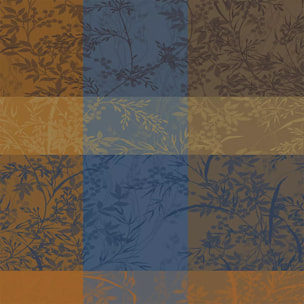 Serviette pur coton 220 g/m² motif jacquard bleu brun Mille branchages crepuscule