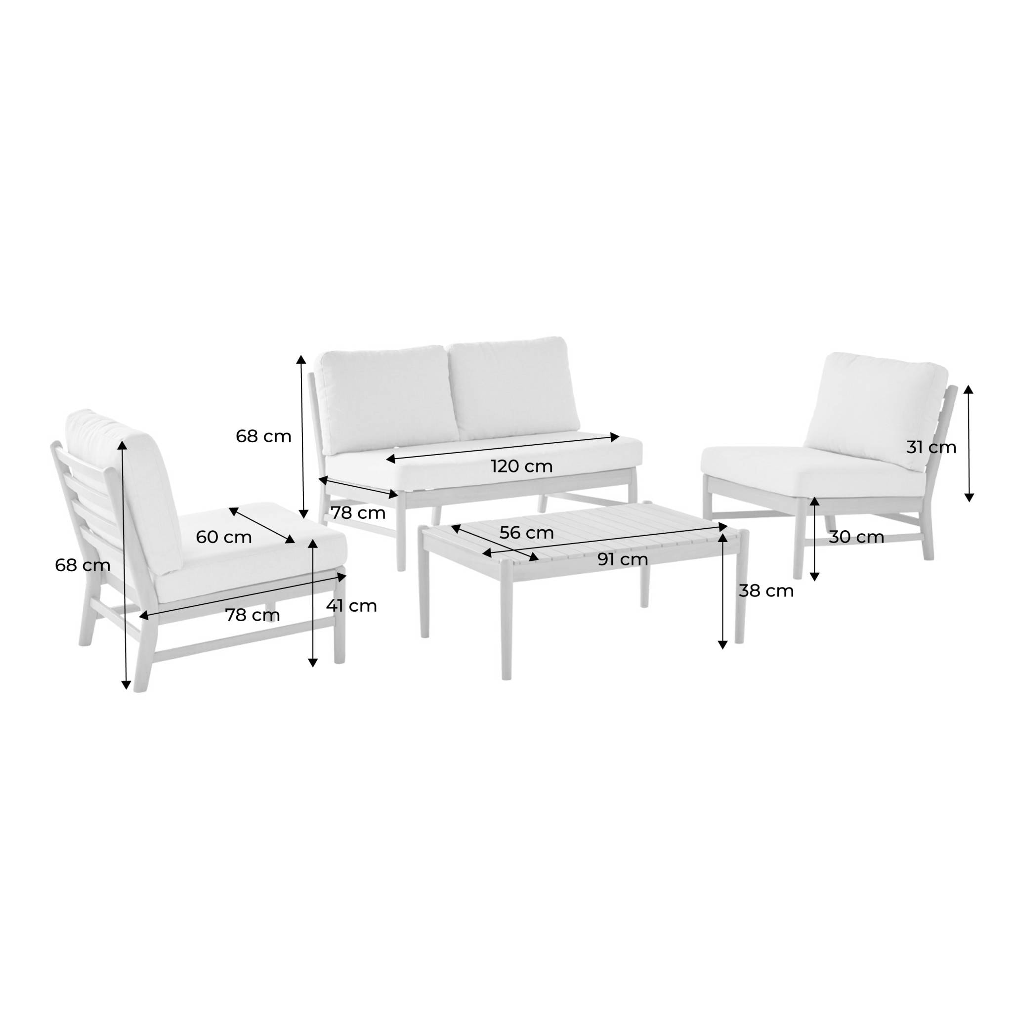 Salon de jardin bois d'acacia 4 places  LUNARI