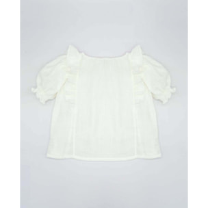 BLUSA CON VOLANTE Y MEDIA MANGA BLANCO