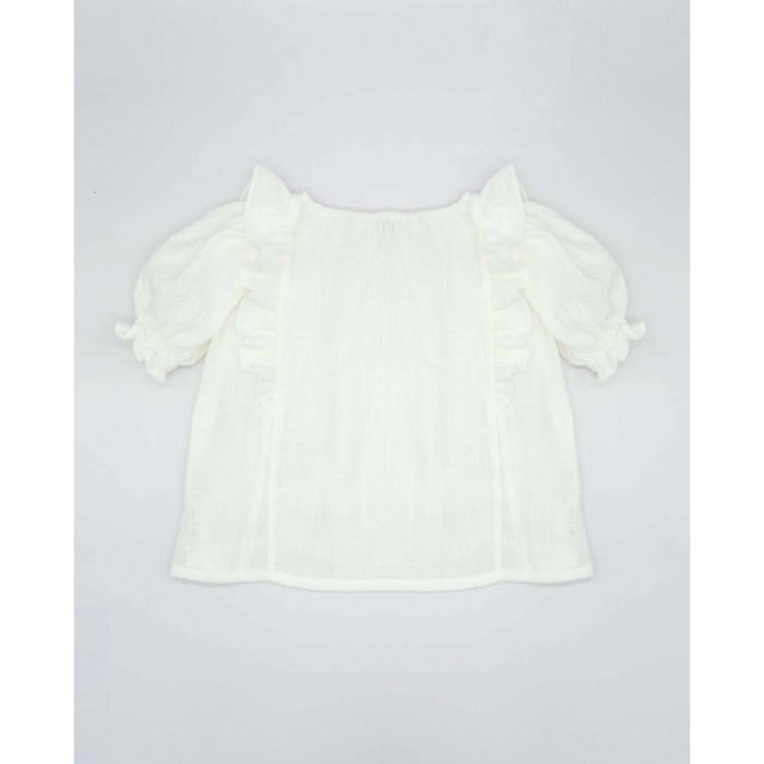 BLUSA CON VOLANTE Y MEDIA MANGA BLANCO