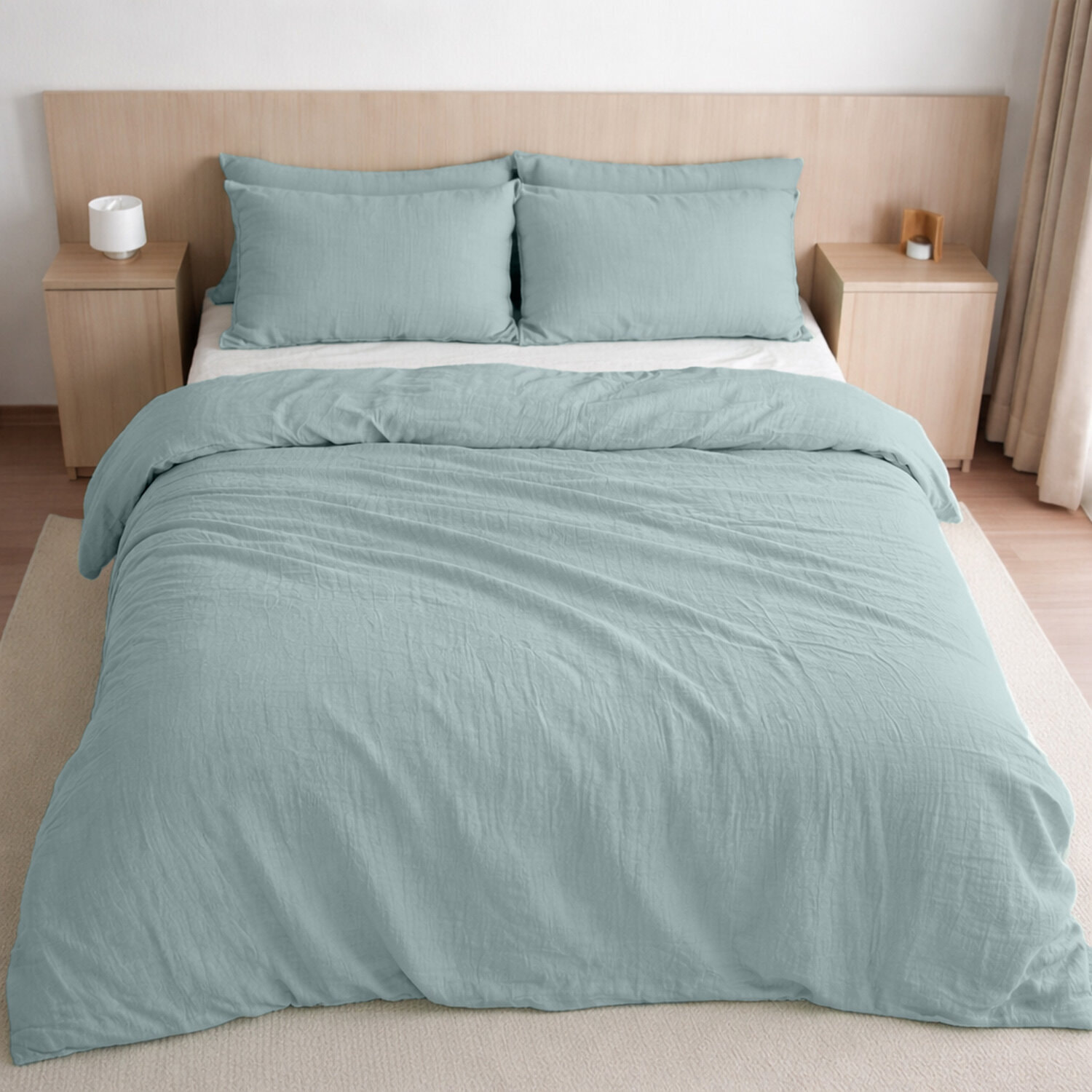 Housse de couette 100% gaze de coton lavé bleu givrée