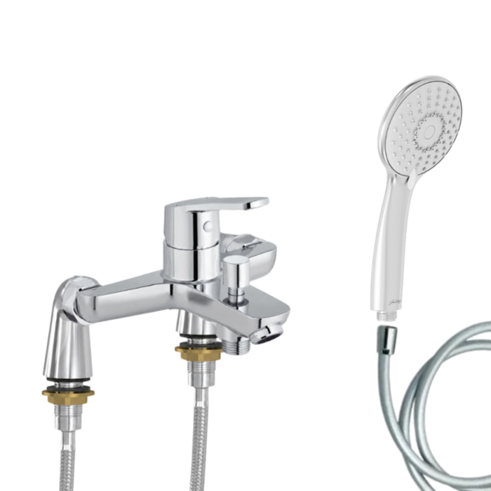 Mitigeur baignoire Aimé + pommeau de douche Juliette + flexible de douche lisse + colonnettes Idro'Flex