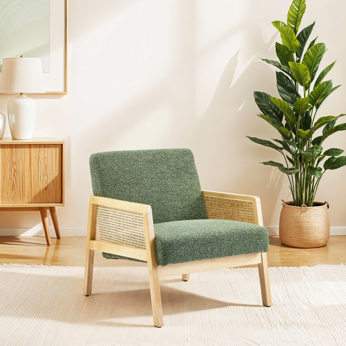 Fauteuil en cannage et tissu bouclé - MANI