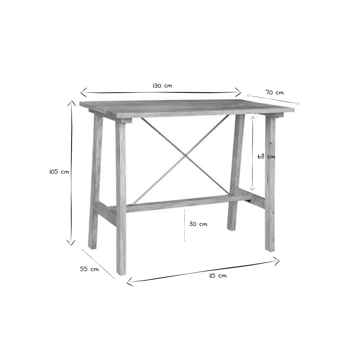 Table de bar en bois manguier massif et métal doré L130 cm MARGHA