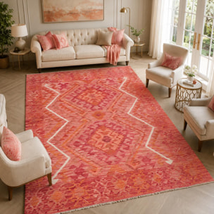 Tapis kilim géométrique, tissé plat en laine, UMES