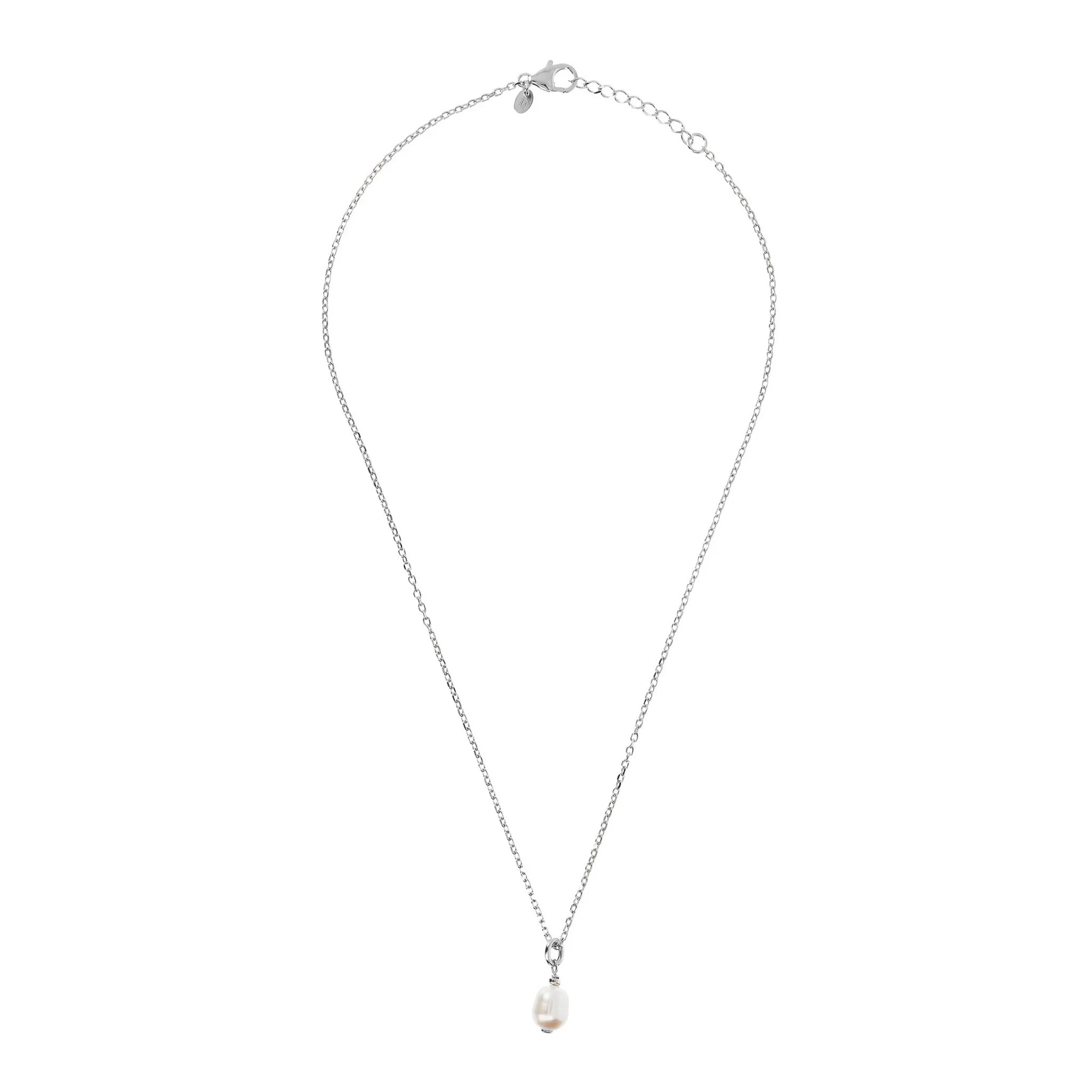 PERLAVIVA - Collana in Argento 925 placcato Oro Giallo 18Kt con Perla Ovale Bianca d'Acqua Dolce 8x10mm
