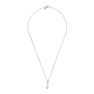 PERLAVIVA - Collana in Argento 925 placcato Oro Giallo 18Kt con Perla Ovale Bianca d'Acqua Dolce 8x10mm