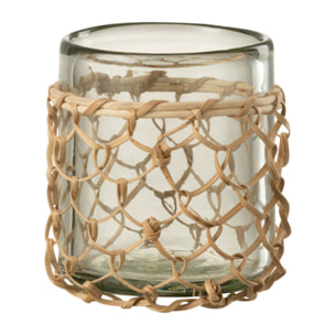 J-Line photophore Tricot - verre/rotin - transparent - small - 2 pcs