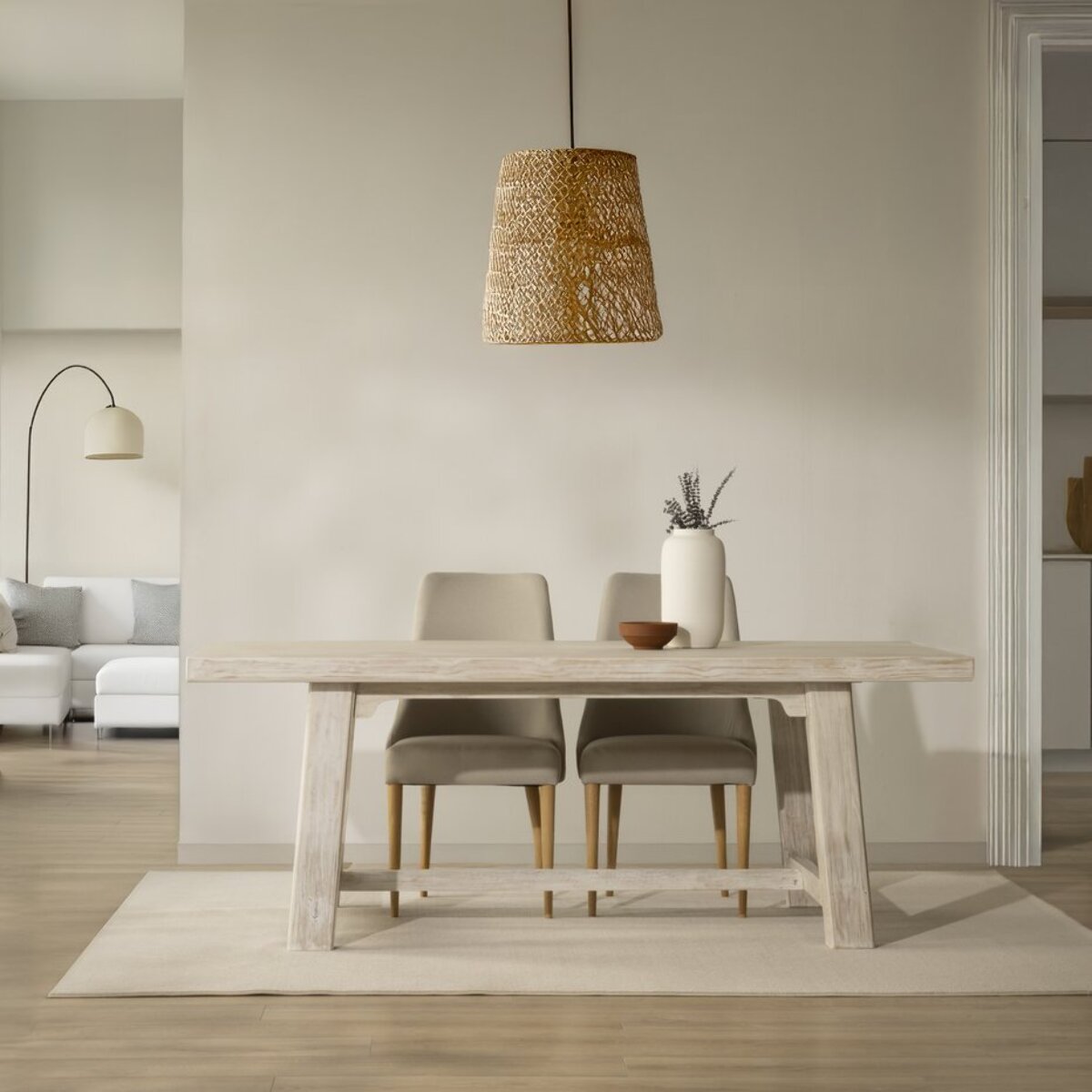 Table à manger Oblak -bois massif d'araucaria-couleur blanc shabby 200 x 75 x 100 cm