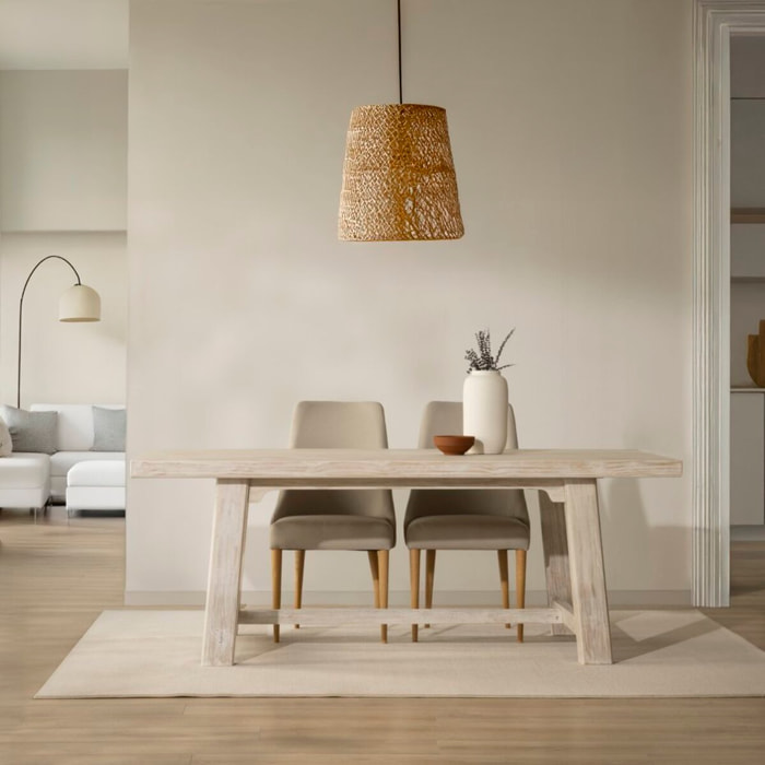 Table à manger Oblak -bois massif d'araucaria-couleur blanc shabby 200 x 75 x 100 cm