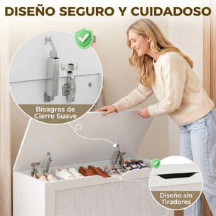 Baúl de Almacenaje 108L, Banco de Almacenaje con Panel de Ratán, Tapa Elevable, Brazos de Soporte, Diseño Sin Tiradores, para Recibidor, Pasillo, Dormitorio, Salón, 80x40x45 cm, Blanco