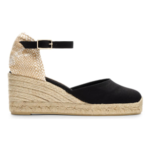 Alpargatas de cuña de mujer Carol en algodón orgánico, cierre lateral de pulsera con hebilla metálica