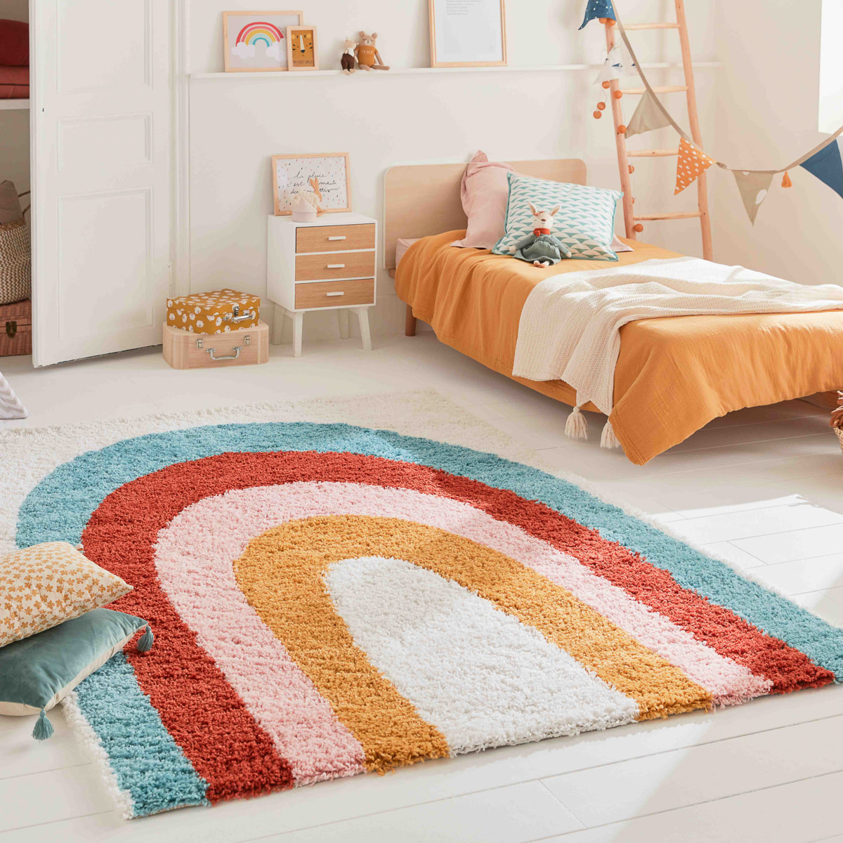 Aquarelle - tapis enfant arc en ciel multicolore