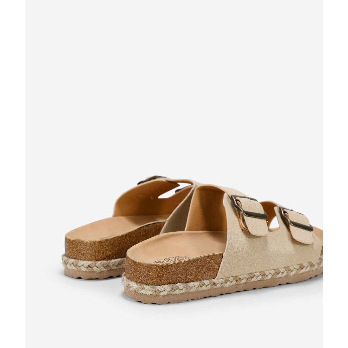 Sandalias planas beige con suela de corcho y esparto