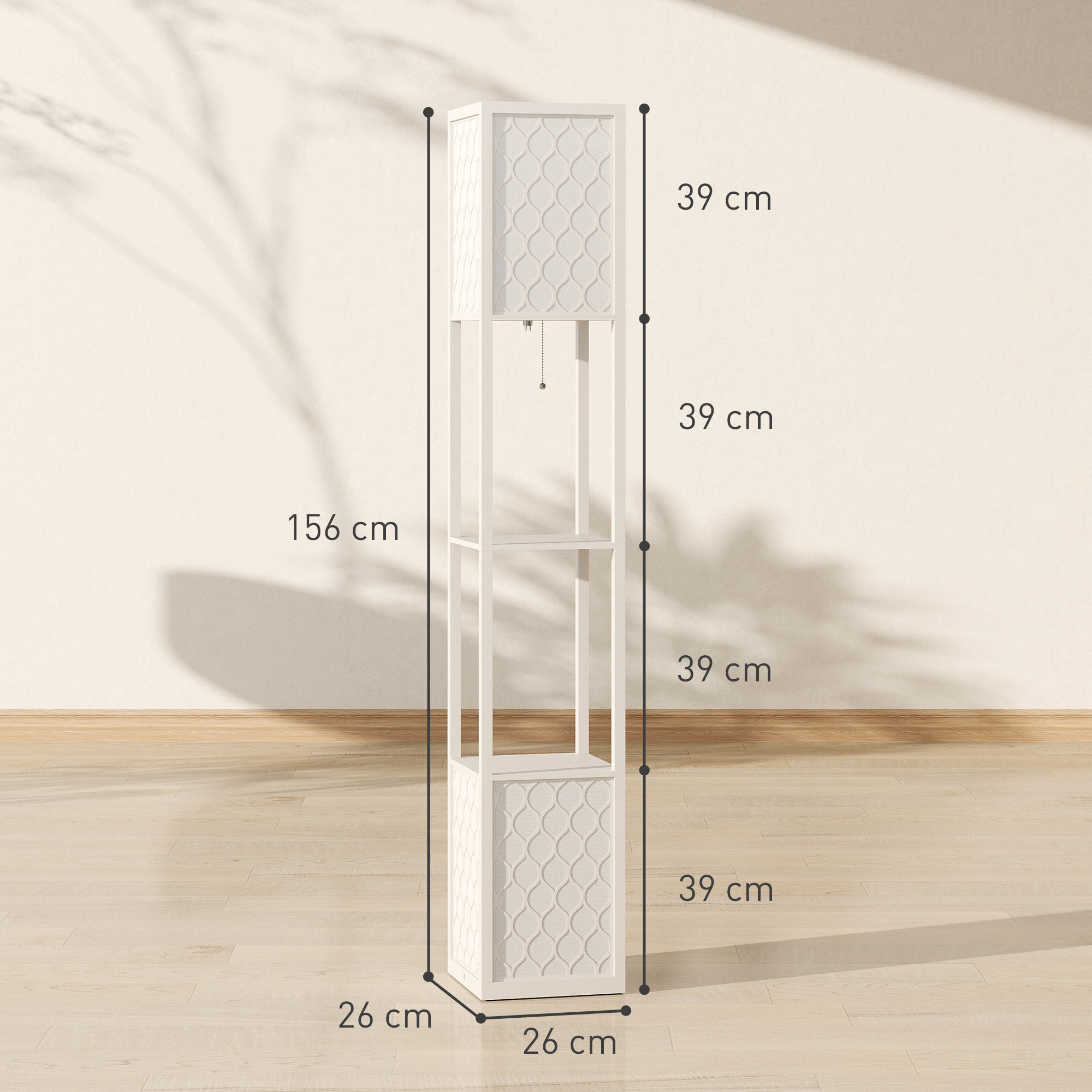 Lampadaire étagère lampe étagère dim. 26L x 26l x 156H cm 2 étagères MDF motif nid d'abeille gris clair