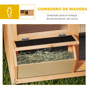 Conejera de Madera, Jaula para Conejos con Techo Asfáltico Abatible, Puertas con Pestillo, Bandejas Extraíbles y Comedero, Conejera para Exterior, 112x50x54 cm, Amarillo