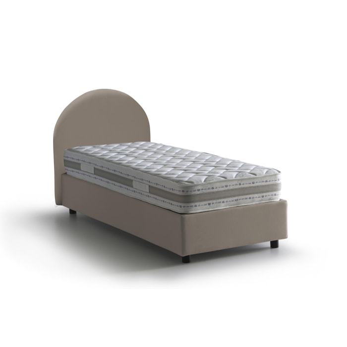 Letto singolo Alice, Letto contenitore con rivestimento in ecopelle, 100% Made in Italy, Apertura frontale, con materasso Cm 80x190 incluso, Tortora