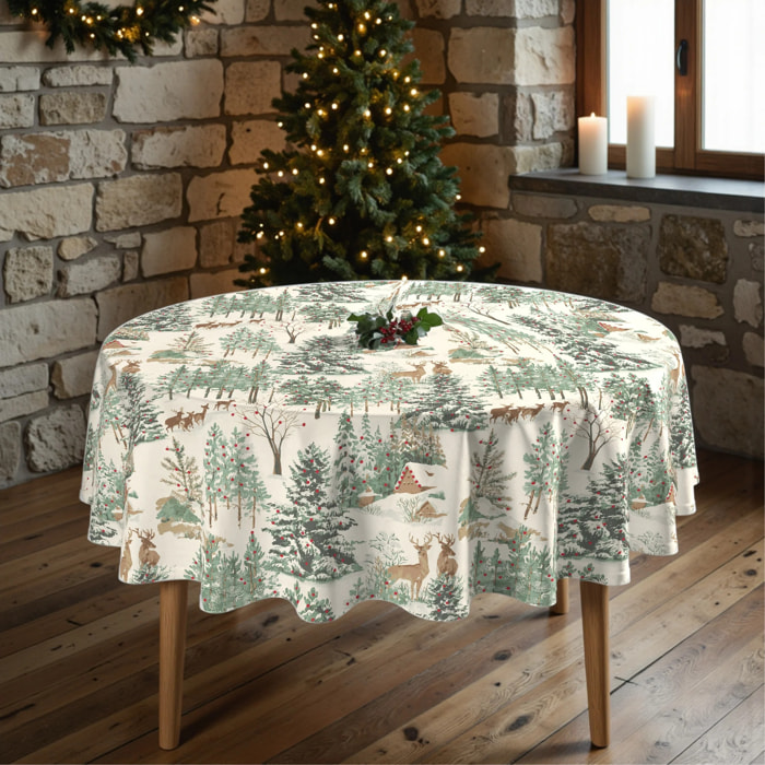 Nappe ronde anti-taches Christmas Cerf 1-100