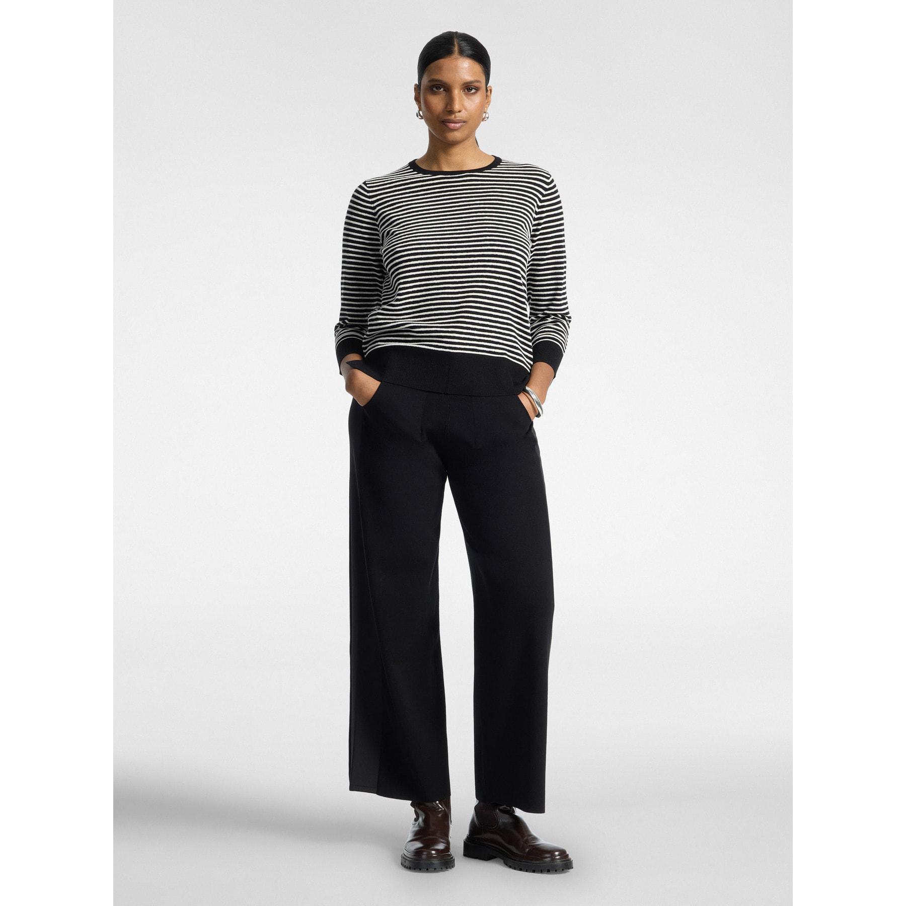 Elena Mirò - Pantaloni palazzo in maglia con coulisse - Nero