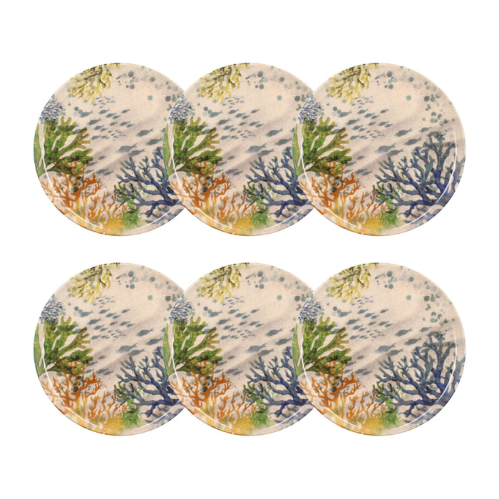 Lot de 6 assiettes plates motif aquatique en grès 26cm CORFOU