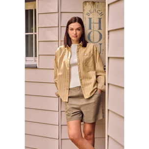 Camicia senape Scarlet a righe loose fit con chiusura a bottoni perlata