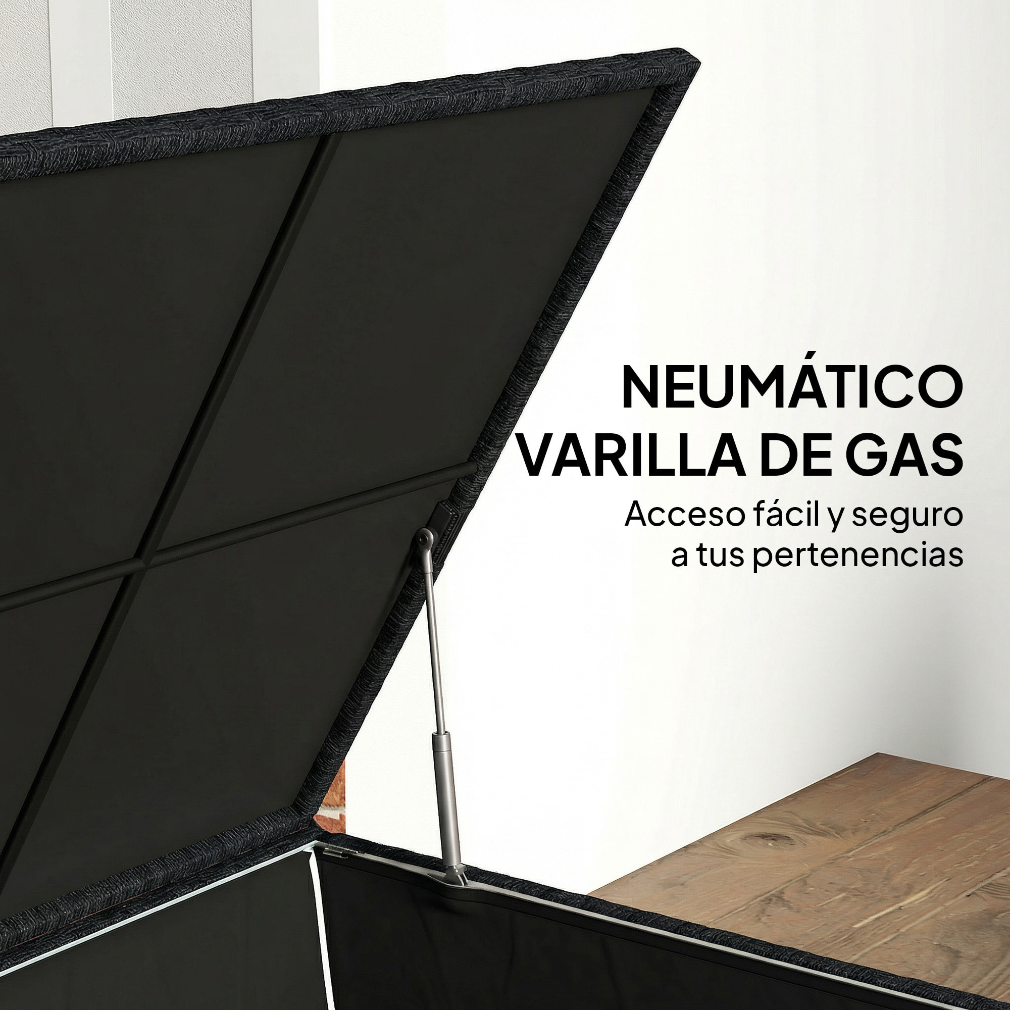 Baúl de Almacenaje Exterior de Ratán Sintético de 253L, Arcón Exterior con Varilla Hidráulica, Forro con Cremallera y Marco de Acero, Carga 50 kg, para Jardín, Terraza, 72x72x70 cm, Negro