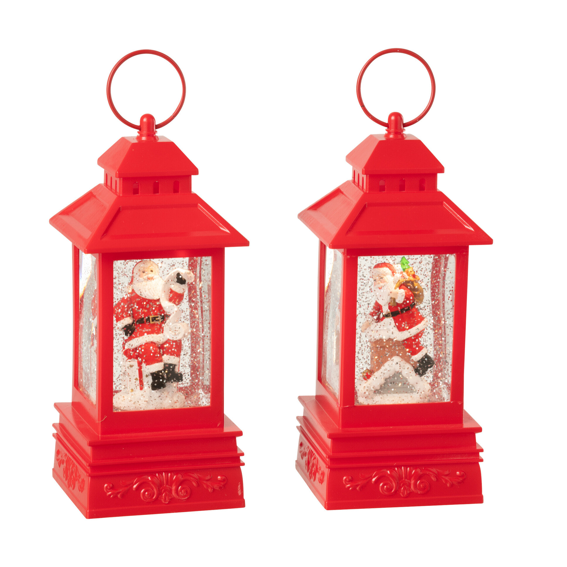 J-Line décoration Boule De Neige Lanterne Père Noël - plastique - rouge - 2 pcs