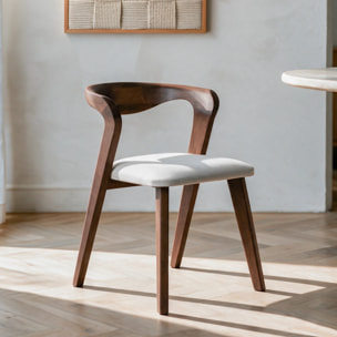 Chaise en bois d'hévéa marron et tissu beige - Vega
