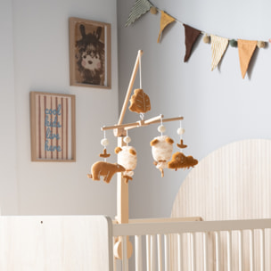 Mobile musical en bois avec jouets ours en gaze de coton