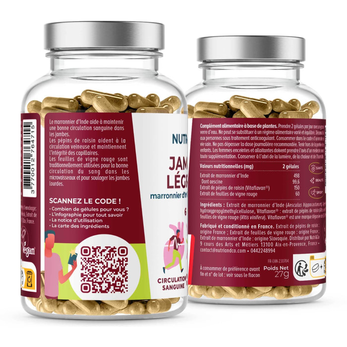 Nutri&Co Formule Jambes Légères et Circulation Brevetée - 60 gélules Vegan